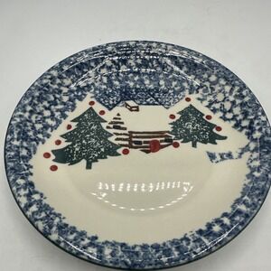 Folk Craft Cabin In The Snow  By Tienshan. Christmas 7 1/2" Dessert/ Salad Plate